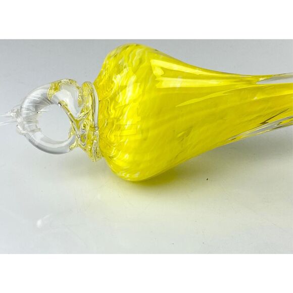 Art Yellow Glass Wave Twisted Cone Sculpture Modern Decor Curved Abstract MCM - Picture 8 of 10